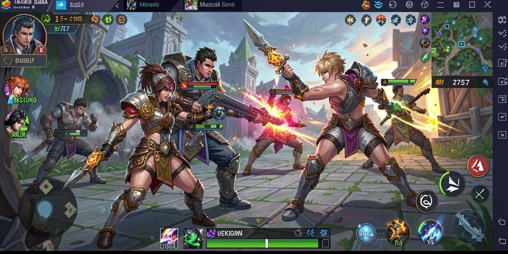 Screenshot gameplay seru dari 2757 yang menunjukkan aksi MOBA intens.