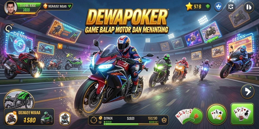 Screenshot DEWAPOKER menampilkan aksi balap motor yang seru dan menegangkan.