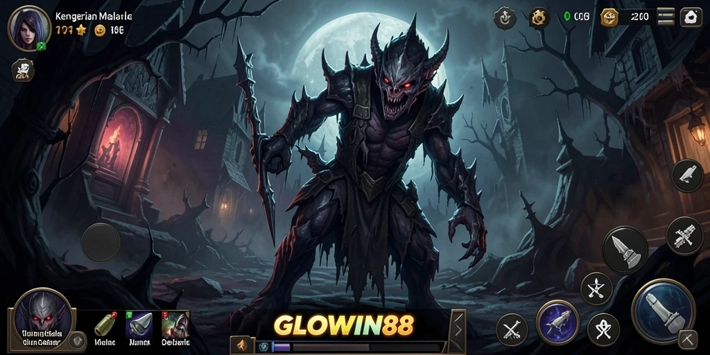 Screenshot GLOWIN88 menampilkan suasana mencekam dalam gameplay.