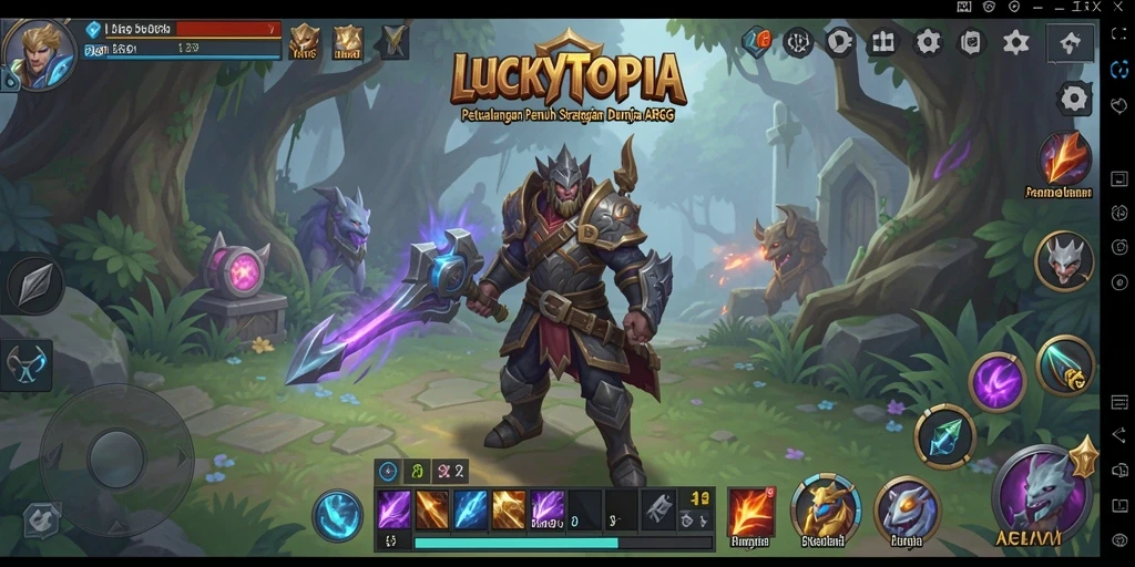 Tampilan gameplay seru dalam dunia fantastis LUCKYTOPIA.