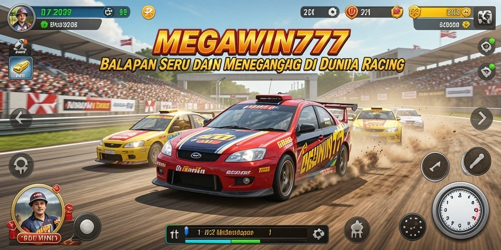 Gameplay seru dari MEGAWIN777 saat balapan di trek menantang.