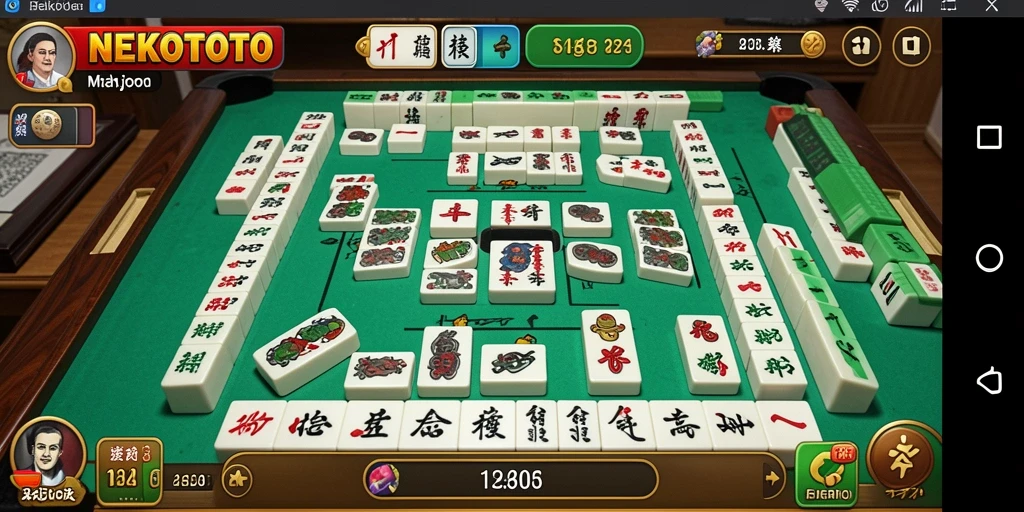 Tampilan gameplay seru NEKOTOTO dengan ubin Mahjong yang penuh warna.
