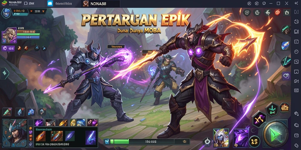 Tangkapan layar NONA88 menampilkan aksi seru dalam pertarungan MOBA.