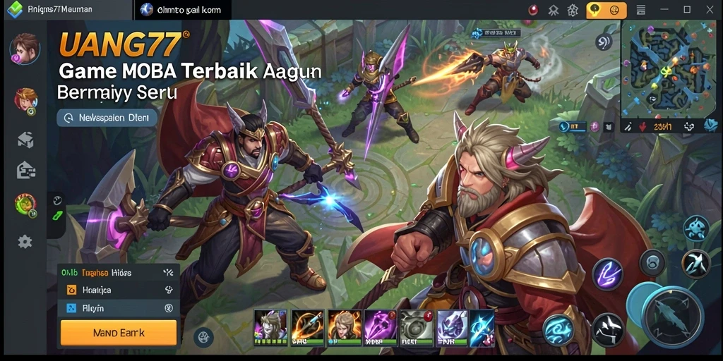 Gameplay UANG77 yang mengasyikkan menampilkan pertempuran dalam arena MOBA.
