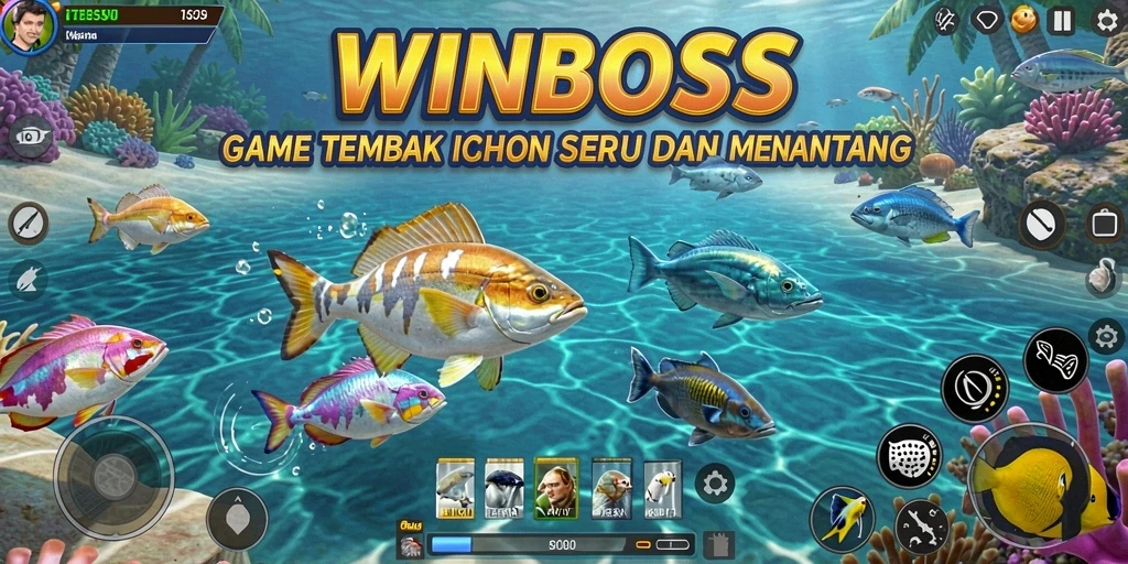 Tampilan gameplay <strong>WINBOSS</strong> dengan aksi menembak ikan yang seru.